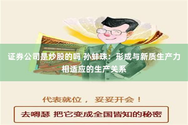 证券公司是炒股的吗 孙蚌珠：形成与新质生产力相适应的生产关系